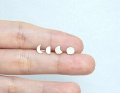 Moon Phase Silver Stud Earrings Set - Silver Handmade Moon Eclipse Studs - Great Gift/ Valentine's/ Christmas/ New Year/ Birthday/ BFF