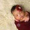 Floral Christmas Headband, Newborn Christmas Headband, Deep Red And Gold Baby Headband, Cranberry And Gold Flower Headband, Baby Headband
