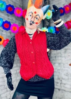 Vintage Cable Knit Christmas Sweater Vest Holiday Party