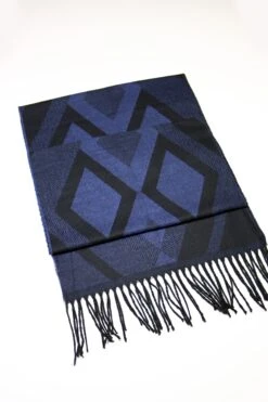 Dark Blue Geometric Pattern Wool Men Scarf, Suit Scarf, Scarves For Men, Winter Scarf, Wool Fabric Scarf, Birthday Gift, Christmas Gift