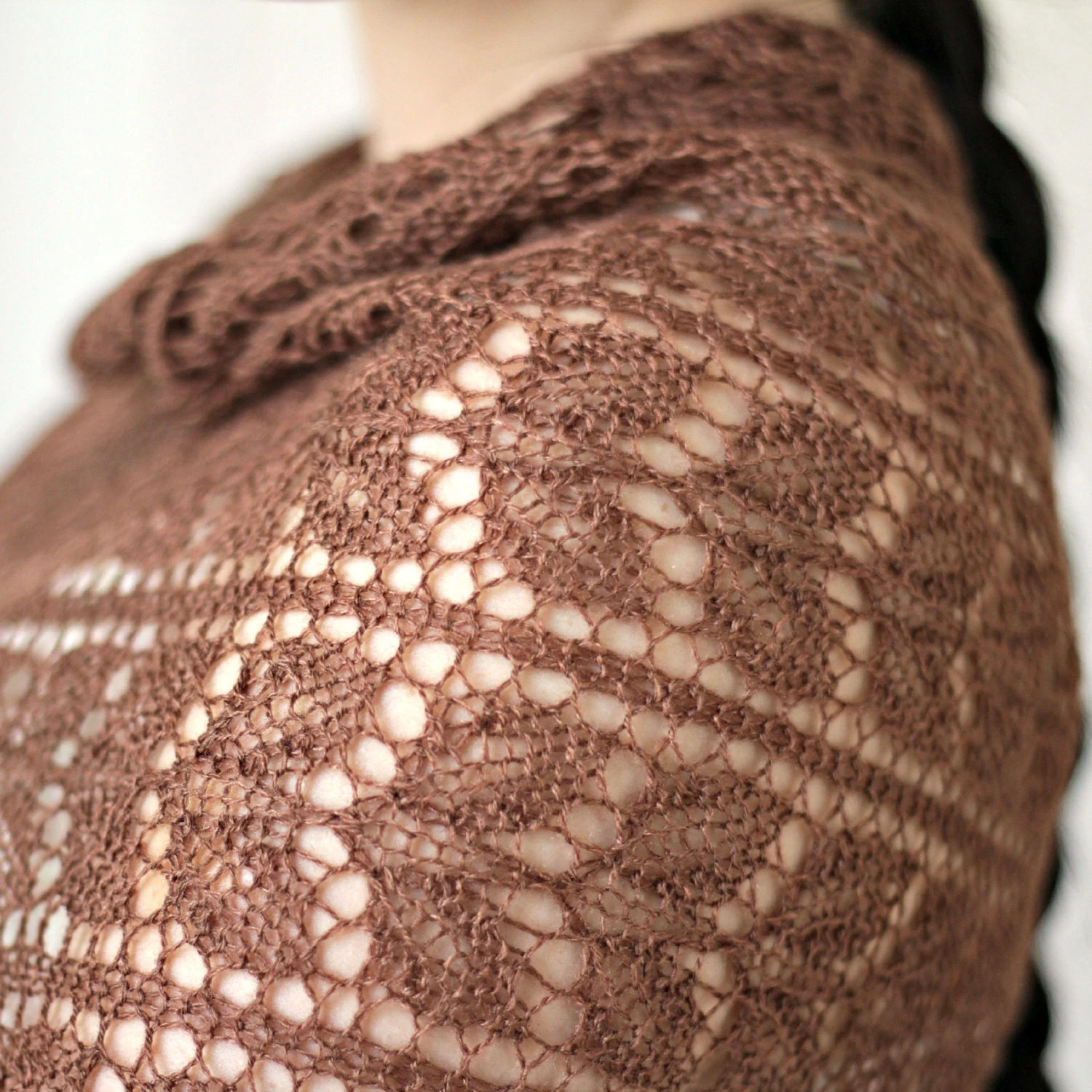 Christmas Gift Knit Shawl, Wedding Shawl In Coffee Brown Color, Bridesmaids Shawl, Bridal Shawl, Lace Shawl In Merino/silk Gift For Her 6 Christmas Gift Knit Shawl, Wedding Shawl In Coffee Brown Color, Bridesmaids Shawl, Bridal Shawl, Lace Shawl In Merino/silk Gift For Her - Image 4