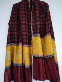 Premium Multicolor Tartan Maroon Sozni Embroidered Wedding Cashmere Large Wrap, Wedding Scarf, Christmas Gift, Valentine Shawl, Winter Wrap