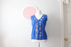 Vintage CHRISTMAS SWEATER Vest...size Small Womens....kitsch. Retro. Kawaii. Snowman. Tree. Bells. Stars. Cookies. Novelty. Holiday. Blue