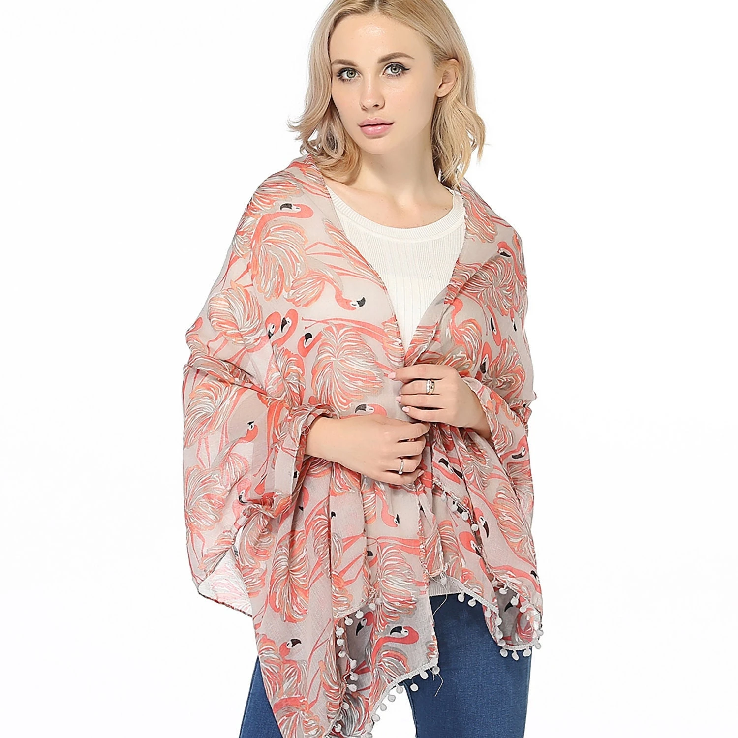 Personalized Flamingo Scarf, Gifts For Her, Bird Print Scarf, Pink Flamingo Scarf, Womens Flamingo Gifts, Pom Pom, Christmas Gifts For Woman 3 Personalized Flamingo Scarf, Gifts For Her, Bird Print Scarf, Pink Flamingo Scarf, Womens Flamingo Gifts, Pom Pom, Christmas Gifts For Woman