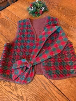 Vintage Christmas Hand Made Chenille Vest With Matching Hand Made Santa Scarf Tie In Excellent Condition! -Jewellery Soldes Boutique il fullxfull.3569687811 qzzo