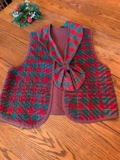 Vintage Christmas Hand Made Chenille Vest With Matching Hand Made Santa Scarf Tie In Excellent Condition!