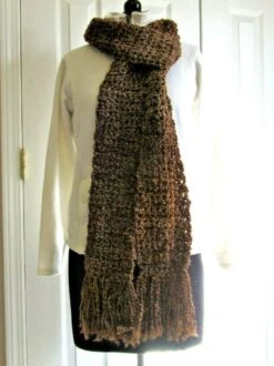 Brown Scarf Striped Chunky 112x5 Inch Handmade Crochet Knit Soft, Wrap Around Muffler Men Women Ski Snow Board Warm Christmas Birthday Gift