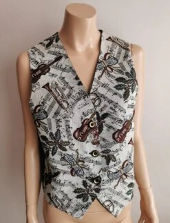 VINTAGE 90s Tapestry Style Christmas Vest Classic Music Notes Symphony Holly Winter Yule Musical Sleeveless Button Down Waistcoat Top V Neck -Jewellery Soldes Boutique il fullxfull.3594543805 ak82