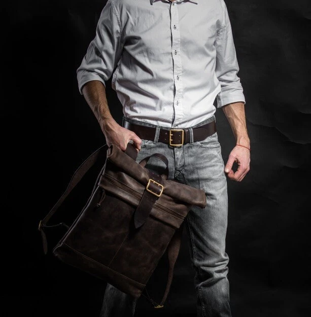 Leather Backpack Roll Top Backpack Men's Large Backpack Laptop Backpack Travel Backpack Christmas Gift 10 Leather Backpack Roll Top Backpack Men's Large Backpack Laptop Backpack Travel Backpack Christmas Gift - Image 8