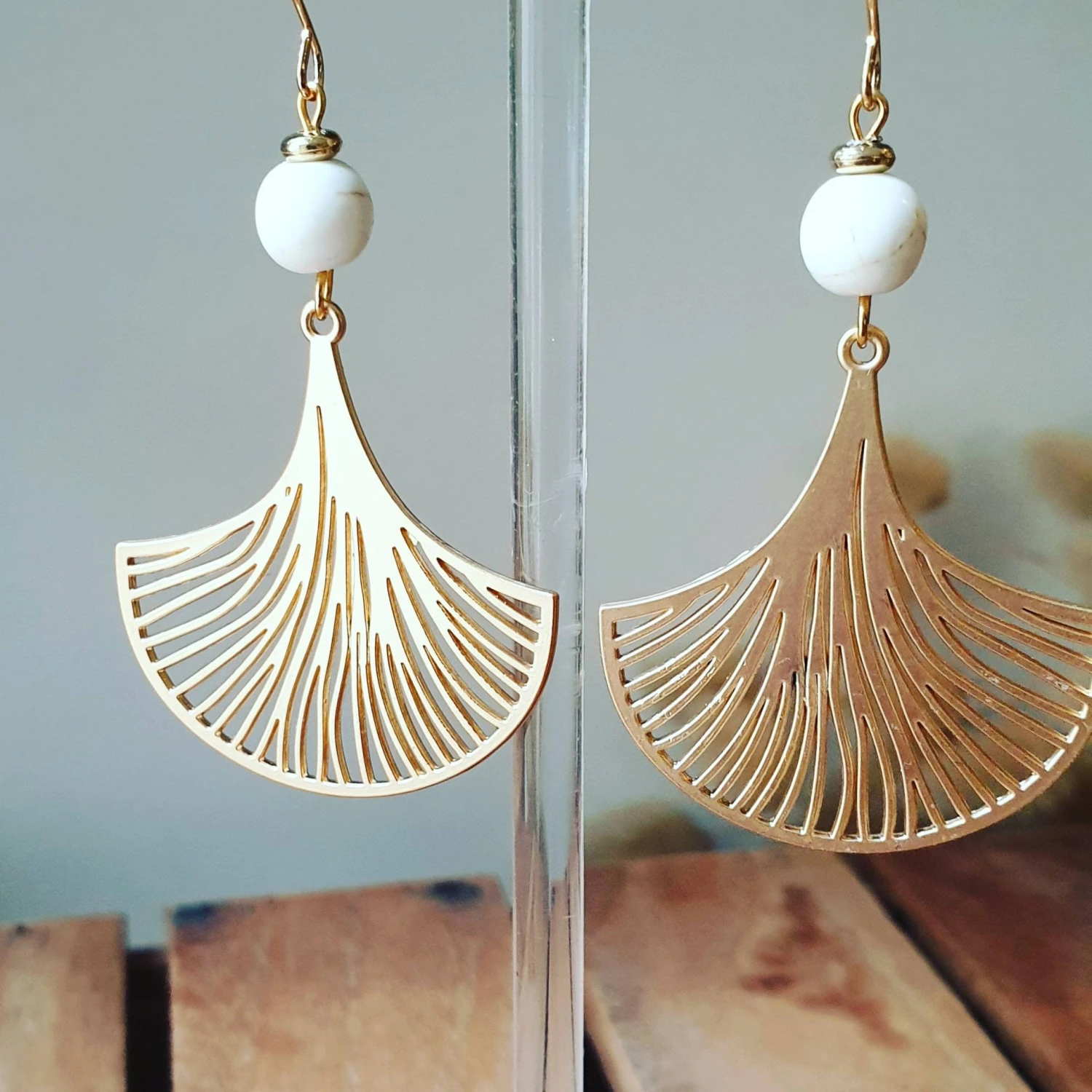 Golden Collection - Ginkgo Leaf Gold Earrings. Jewelry For Women. Christmas Jewelry Gift 4 Golden Collection - Ginkgo Leaf Gold Earrings. Jewelry For Women. Christmas Jewelry Gift - Image 2
