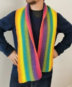 RAINBOW JOY Scarf, Multi Coloured, Soft, Handknitted, Unisex, For Him, For Her, Handmade. Christmas, New Year Gift