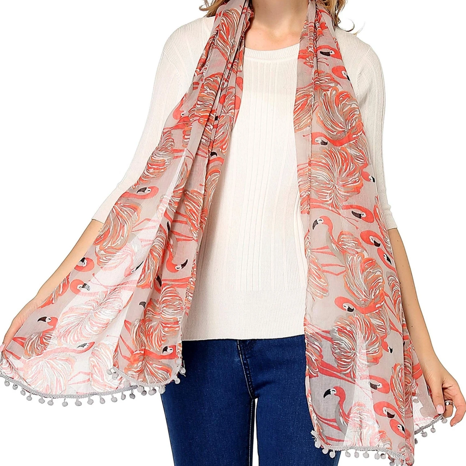 Personalized Flamingo Scarf, Gifts For Her, Bird Print Scarf, Pink Flamingo Scarf, Womens Flamingo Gifts, Pom Pom, Christmas Gifts For Woman 5 Personalized Flamingo Scarf, Gifts For Her, Bird Print Scarf, Pink Flamingo Scarf, Womens Flamingo Gifts, Pom Pom, Christmas Gifts For Woman - Image 3