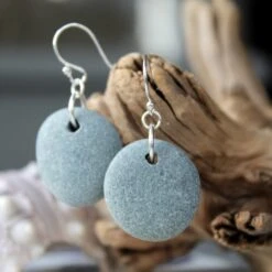 Beach Pebble Earrings, Beach Stone Jewelry, Natural Pebble Jewelry Made In Nova Scotia Canada, Christmas Gift