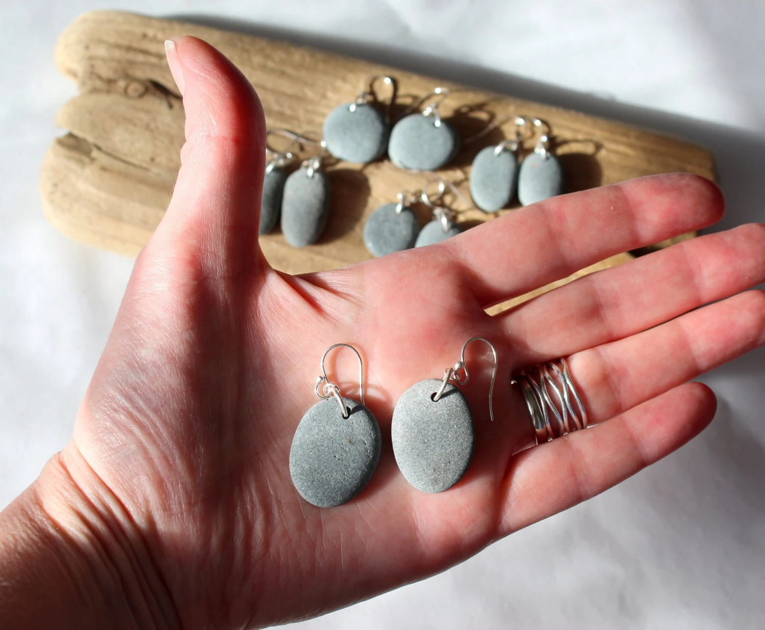 Beach Pebble Earrings, Beach Stone Jewelry, Natural Pebble Jewelry Made In Nova Scotia Canada, Christmas Gift 7 Beach Pebble Earrings, Beach Stone Jewelry, Natural Pebble Jewelry Made In Nova Scotia Canada, Christmas Gift - Image 5