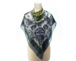 Silk Paisley Scarf Green 80s Gift For Mom Vintage Silk Scarf Semi Sheer Thin Silk Kerchief Abstract Print Ladies Shawl Christmas Gift