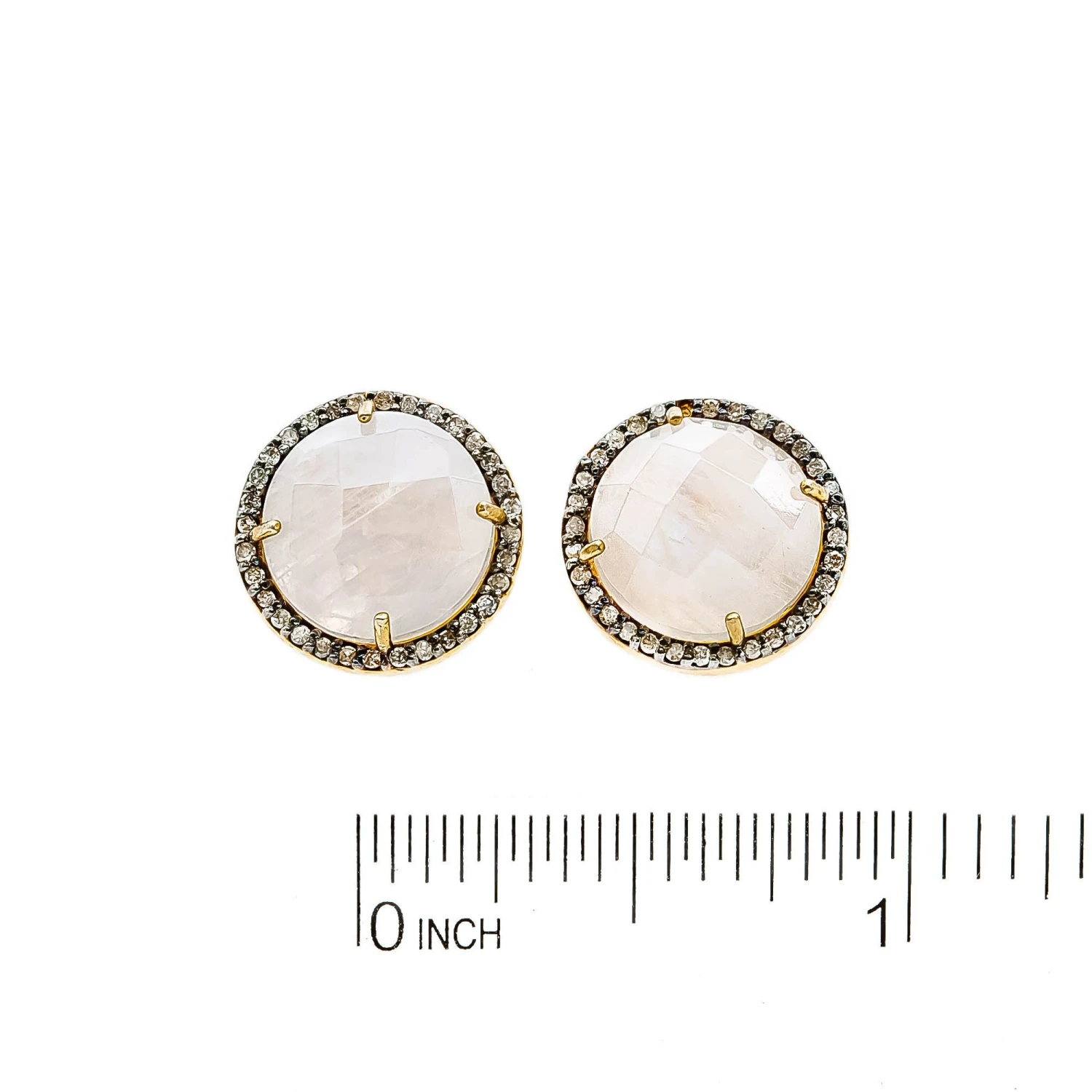 Genuine Pave Diamond Round Gemstone Stud Earrings*Large Turquoise/Moonstone/Aqua Chalcedony/Ruby*Gift Idea Holiday*Christmas*Unisex 6 Genuine Pave Diamond Round Gemstone Stud Earrings*Large Turquoise/Moonstone/Aqua Chalcedony/Ruby*Gift Idea Holiday*Christmas*Unisex - Image 4