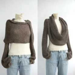 Knitted Brown Wrap Shrug, Hand Knit Over Size Bolero, Long Sleeves Scarf, Outdoors Gift, Gift For Her, Woman Fashion Trends, Christmas Gifts -Jewellery Soldes Boutique il fullxfull.384516364 slnr