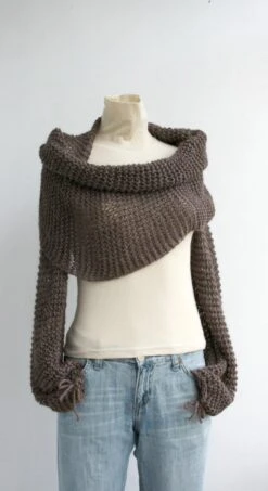 Knitted Brown Wrap Shrug, Hand Knit Over Size Bolero, Long Sleeves Scarf, Outdoors Gift, Gift For Her, Woman Fashion Trends, Christmas Gifts -Jewellery Soldes Boutique il fullxfull.384517809 llsd