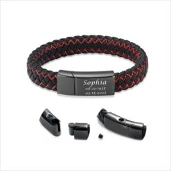 Personalized Cremation Jewelry Urn Bracelet For Ashes -Women Memorial Braided Leather Black Red Urn Bracelet For Human Ashes-Christmas Gift