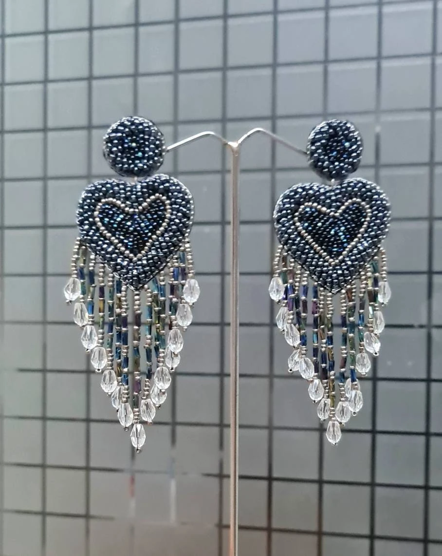 Luxe Statement Navy Blue Beaded Heart Fringes Long Earrings,heart Earrings,sparkling Grey Navy Blue Heart Earrings,Christmas Heart Earrings 12 Luxe Statement Navy Blue Beaded Heart Fringes Long Earrings,heart Earrings,sparkling Grey Navy Blue Heart Earrings,Christmas Heart Earrings - Image 10