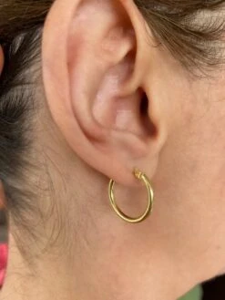 Gold Thin Hoops (PAIR) Small- 14K Gold Over 925 Sterling Silver Pipe Hoop Earrings- 14 Ct Gold Hoop Earrings - Christmas Gift