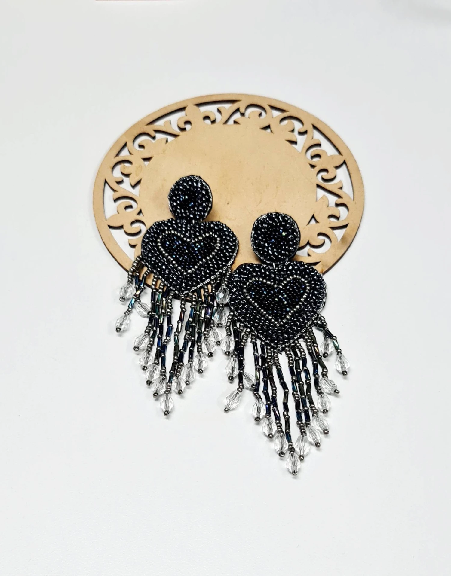 Luxe Statement Navy Blue Beaded Heart Fringes Long Earrings,heart Earrings,sparkling Grey Navy Blue Heart Earrings,Christmas Heart Earrings 5 Luxe Statement Navy Blue Beaded Heart Fringes Long Earrings,heart Earrings,sparkling Grey Navy Blue Heart Earrings,Christmas Heart Earrings - Image 3