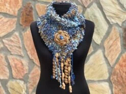Christmas Gift For Mother & Grandmother, Neck Warmer Crochet Scarf, Woman Winter Scarf, Knit Neck Warmer, With Removable Flower Brooch