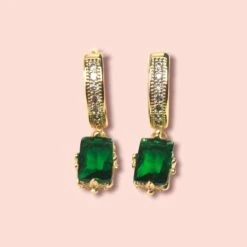 Green Zircon Earrings, Emerald Earrings, Dainty Hoop Earrings, Bridal Jewelry, Christmas Gift For Her, Cubic Zircon Stone Earrings