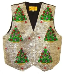 Sequin Vest SILVER W/CHRISTMAS TREE