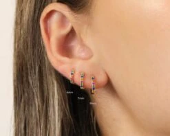 Multicolored Huggie Hoop Earrings • Christmas Earrings • Gold Conch Hoop • Cartilage Hoop • Holiday Hoop Earrings • Tragus • Rainbow Earring