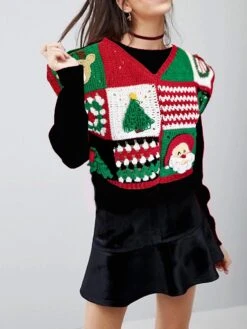 Christmas Handkint Vest, Crochet Vest, Cozy Holiday Waistcoat, HAND KNITTING