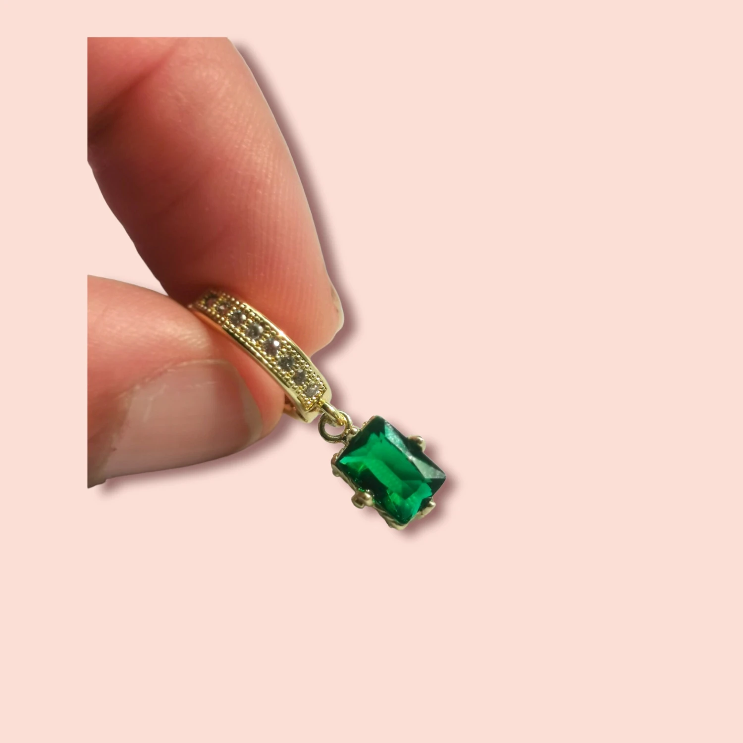 Green Zircon Earrings, Emerald Earrings, Dainty Hoop Earrings, Bridal Jewelry, Christmas Gift For Her, Cubic Zircon Stone Earrings 6 Green Zircon Earrings, Emerald Earrings, Dainty Hoop Earrings, Bridal Jewelry, Christmas Gift For Her, Cubic Zircon Stone Earrings - Image 4