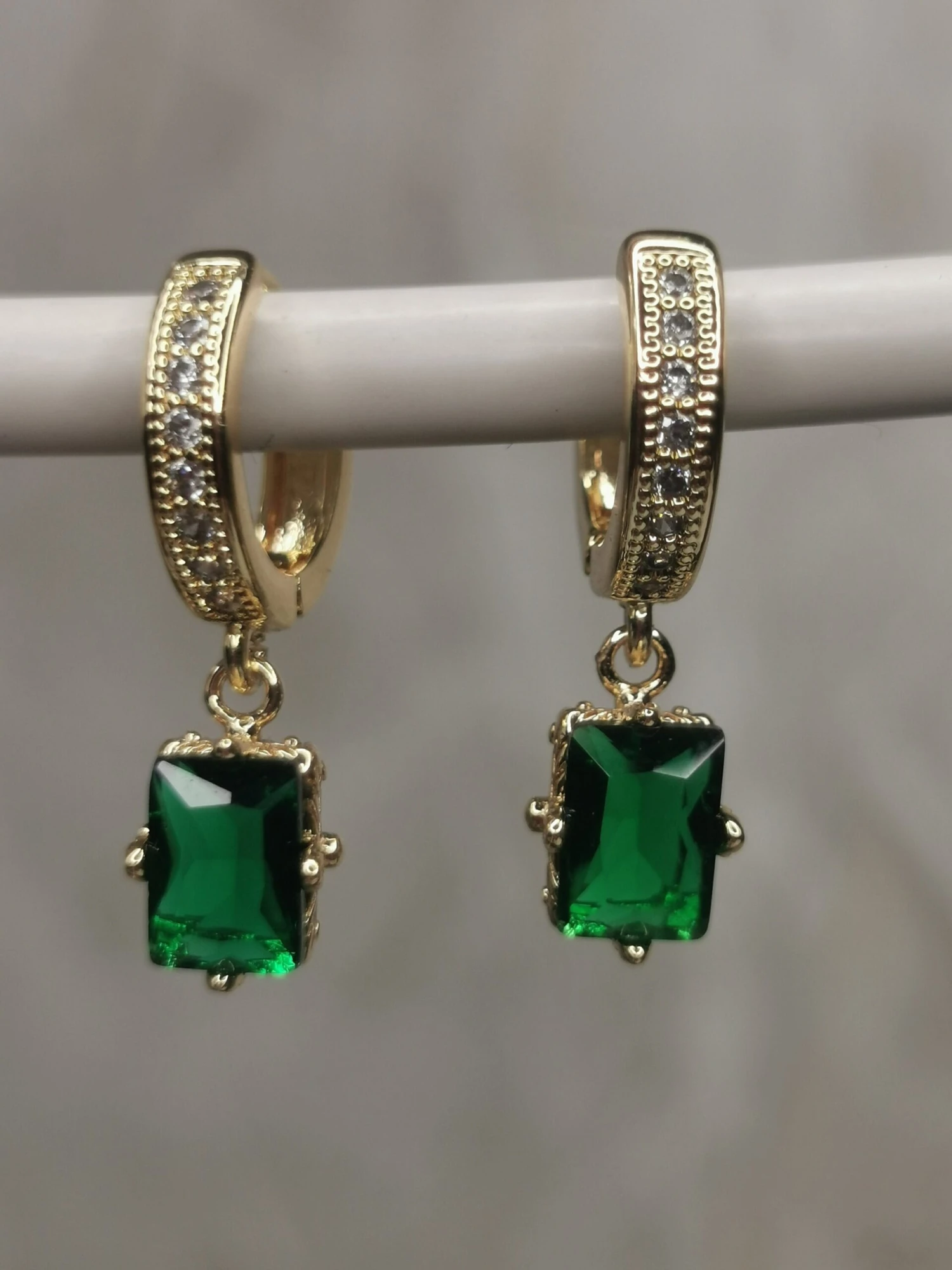 Green Zircon Earrings, Emerald Earrings, Dainty Hoop Earrings, Bridal Jewelry, Christmas Gift For Her, Cubic Zircon Stone Earrings 7 Green Zircon Earrings, Emerald Earrings, Dainty Hoop Earrings, Bridal Jewelry, Christmas Gift For Her, Cubic Zircon Stone Earrings - Image 5
