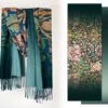 William Morris Gradient Honeysuckle Floral Shawl Reversible Green Blue Cashmere Feel Fringe Scarf Christmas Birthday Gift For Her