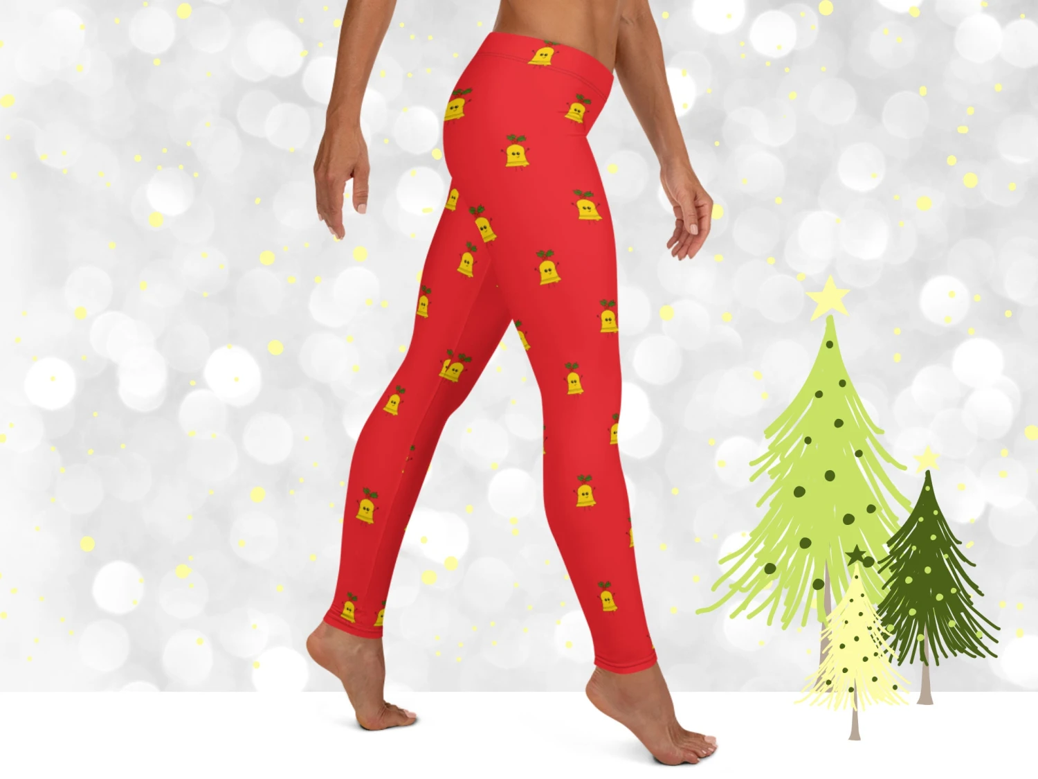 Women's Bell Christmas Leggings | Christmas Print Leggings | Christmas Outfit | Holiday Clothing | Kawaii Leggings | Christmas Pajamas 3 Women's Bell Christmas Leggings | Christmas Print Leggings | Christmas Outfit | Holiday Clothing | Kawaii Leggings | Christmas Pajamas