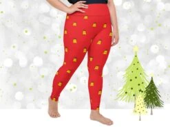 Women's Plus Size Bell Christmas Leggings | Christmas Print Leggings | Holiday Clothing | Kawaii Leggings | Christmas Pajamas