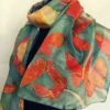 Hand Painted Silk Scarf- Flaming Butterfly, Woman Fashion, Green Silk Scarf, Bright Silk Shawl Unique Handmade Gift Christmas Gift Mom
