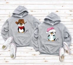 Personalized Christmas Hoodies, Couples Christmas Penguin Sweatshirts, Family Hoodie, Matching Penguins Sweater, Cute Christmas 176 -Jewellery Soldes Boutique il fullxfull.4267389364 8v5s