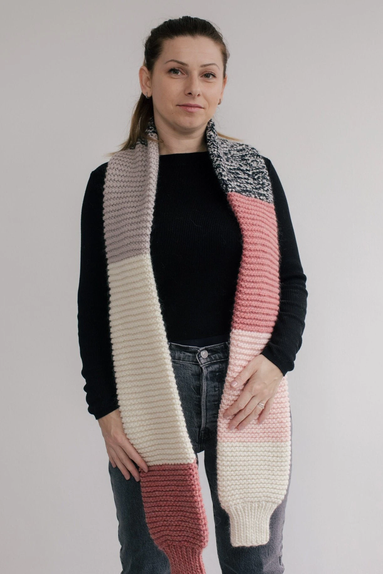 Knit Wool Scarf, Christmas Gift, Stocking Filler For Her, Hand Knit Scarf, Colour Block Scarf, Knit Neck Warmer, Pink Scarf, Soft Knit Scarf 7 Knit Wool Scarf, Christmas Gift, Stocking Filler For Her, Hand Knit Scarf, Colour Block Scarf, Knit Neck Warmer, Pink Scarf, Soft Knit Scarf - Image 5