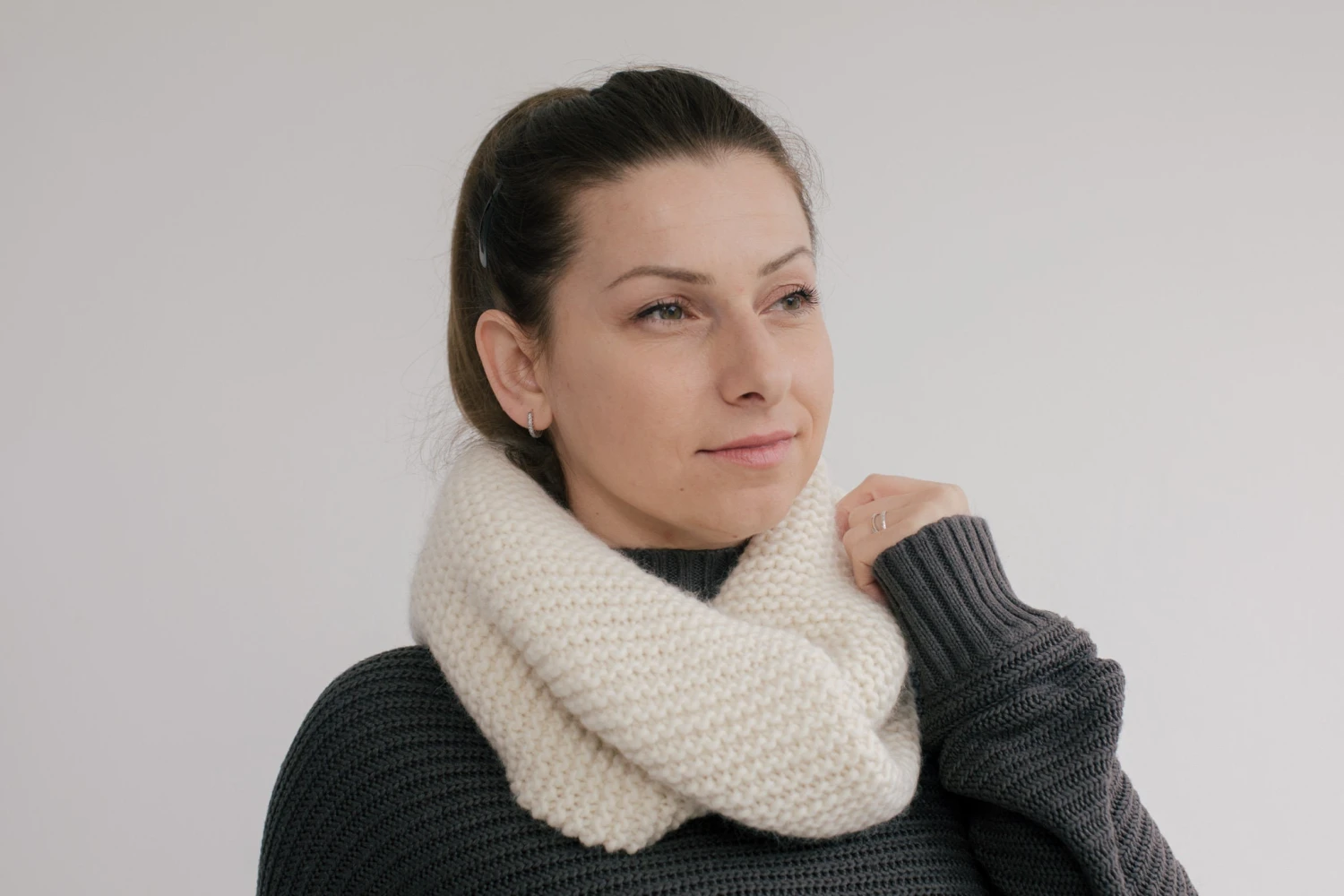 Knit Scarf White, Neck Warmer, Christmas Gift For Her, Hand Knit Cowl, Soft Wool Scarf, Hand Knit Wool Scarf, Stocking Stuffer For Women 8 Knit Scarf White, Neck Warmer, Christmas Gift For Her, Hand Knit Cowl, Soft Wool Scarf, Hand Knit Wool Scarf, Stocking Stuffer For Women - Image 6