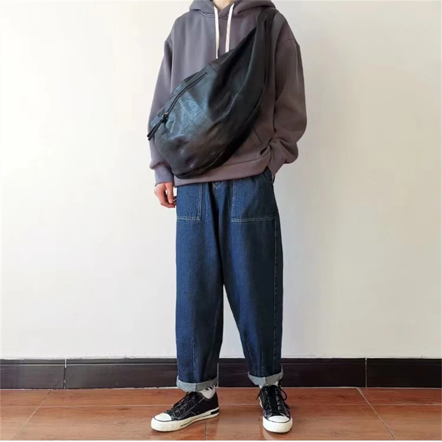 Black Leather Crossbody Bags Men, Leather Longchamp Bags, Crossbody Sling Bag, Christmas Gifts For Boyfriends, Gifts For Him 6 Black Leather Crossbody Bags Men, Leather Longchamp Bags, Crossbody Sling Bag, Christmas Gifts For Boyfriends, Gifts For Him - Image 4