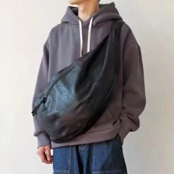 Black Leather Crossbody Bags Men, Leather Longchamp Bags, Crossbody Sling Bag, Christmas Gifts For Boyfriends, Gifts For Him