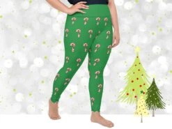 Women's Plus Size Candy Cane Christmas Leggings | Christmas Print Leggings | Holiday Clothing | Kawaii Leggings | Christmas Pajamas