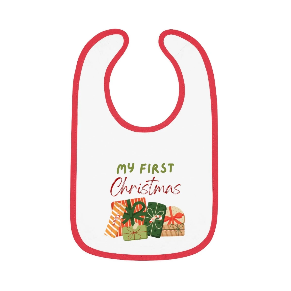 Baby's First Christmas Holiday Red Trim Jersey Bib 5 Baby's First Christmas Holiday Red Trim Jersey Bib - Image 3