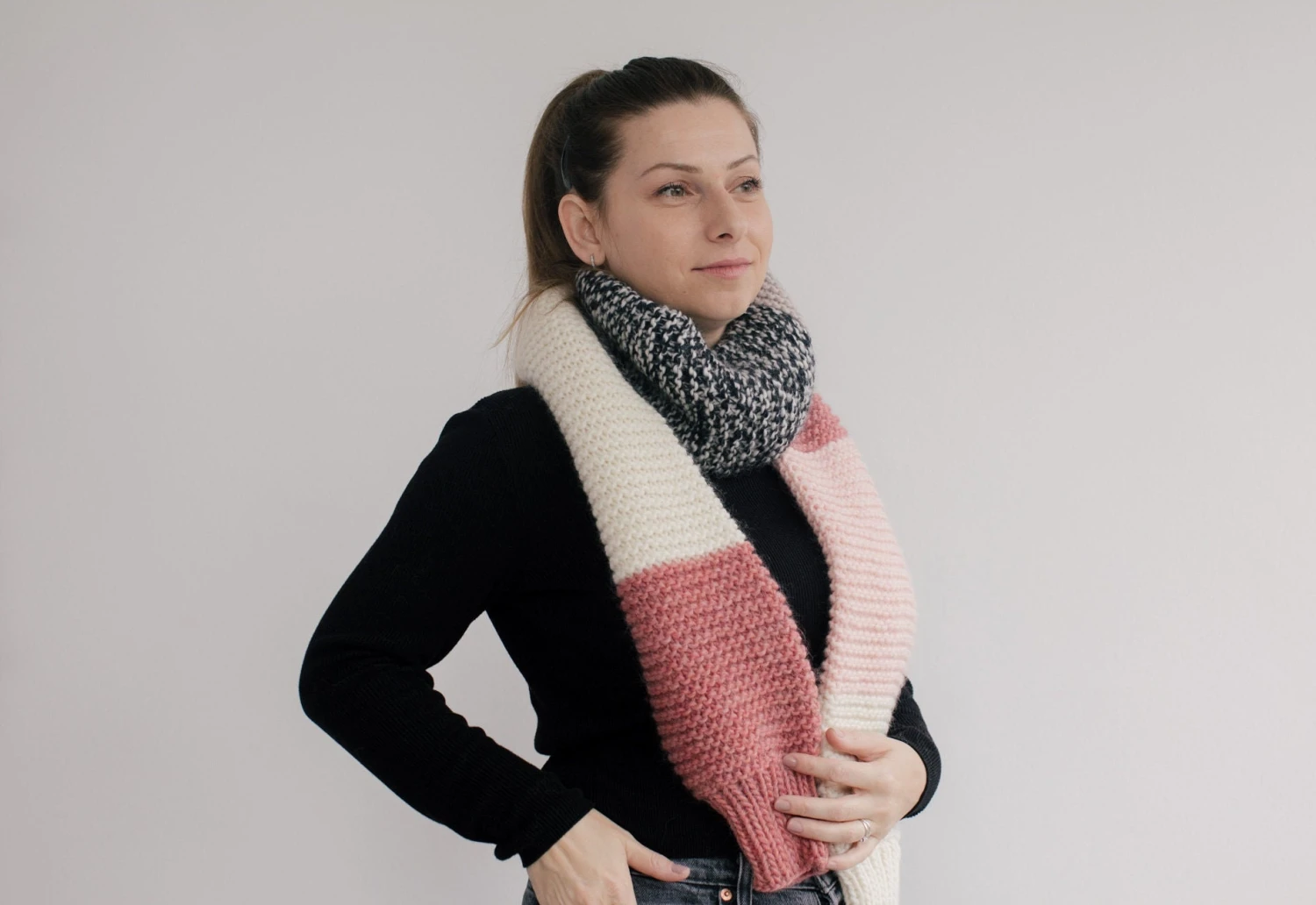 Knit Wool Scarf, Christmas Gift, Stocking Filler For Her, Hand Knit Scarf, Colour Block Scarf, Knit Neck Warmer, Pink Scarf, Soft Knit Scarf 6 Knit Wool Scarf, Christmas Gift, Stocking Filler For Her, Hand Knit Scarf, Colour Block Scarf, Knit Neck Warmer, Pink Scarf, Soft Knit Scarf - Image 4