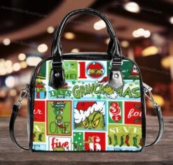 Grinch Christmas Leather Bag, Grinch Lover Handbag, Custom Leather Bag, Woman Shoulder Bag, Crossbody Bag, Shopping Bag, Handmade Bag