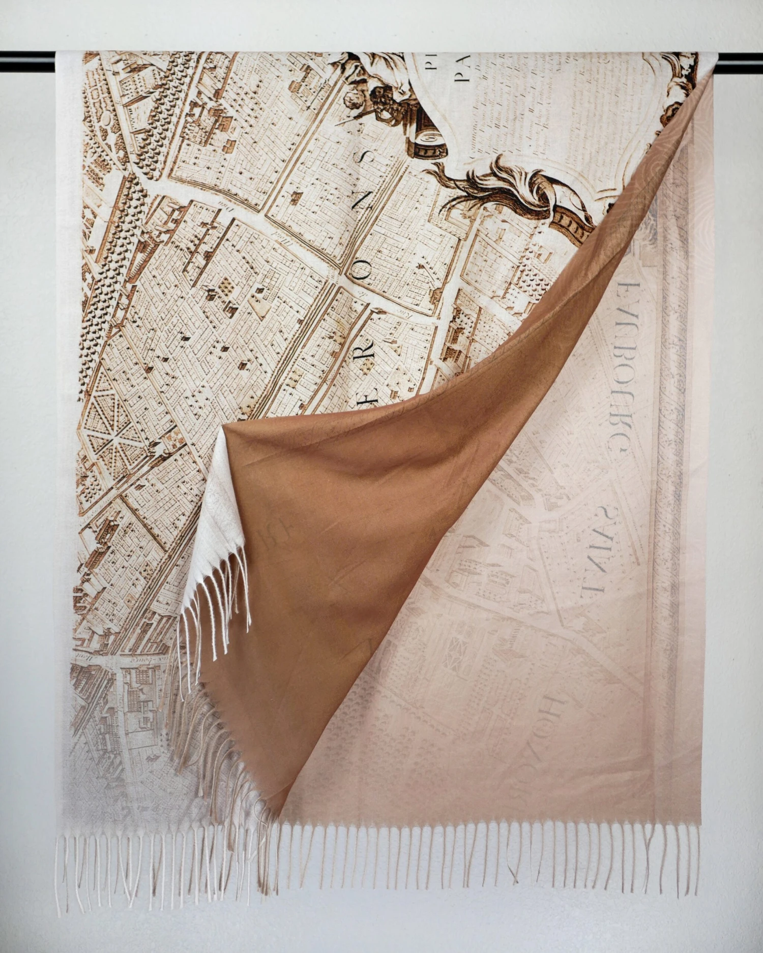 Vintage Paris Map Unique Reversible Shawl Black White Brown Gradient Fringe Travel Scarf Unisex Christmas Gift Wrap 4 Vintage Paris Map Unique Reversible Shawl Black White Brown Gradient Fringe Travel Scarf Unisex Christmas Gift Wrap - Image 2