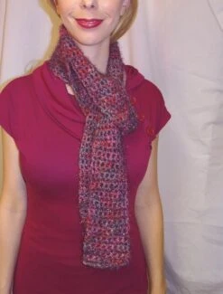 Pink And Purple Sparkling Scarf 60x3 Inch Long, Handmade Crochet Knit, Cocktail Party Rave Dance Man Woman Birthday Christmas Hanukkah Gift