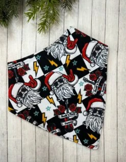 Rocking Santa RockNRoll Bandana Bib Waterproof Big Boy Teen Adult Male Dignity Scarf Christmas Special Needs Drool Bib Santa Clause Guitar