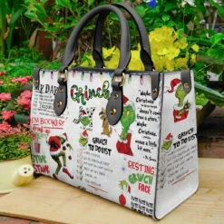 Grinch Christmas Leather Bag, Grinch Lover Handbag, Custom Leather Bag, Woman Handbag, Personalized Bag, Shopping Bag